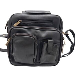 Vintage Claire Chase Black Leather Messenger Bag Crossbody Organizer Briefcase